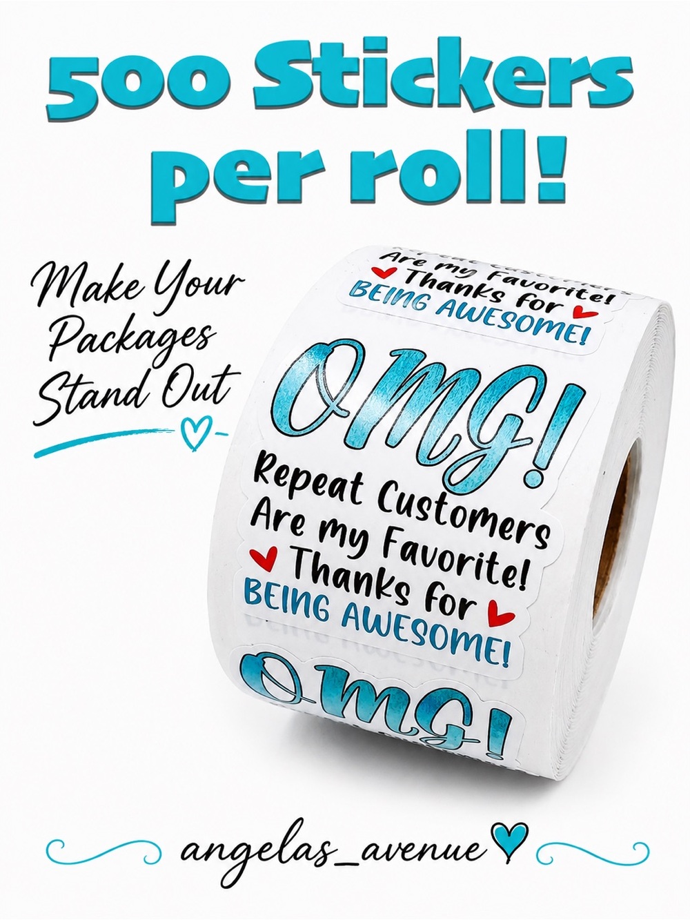 OMG! Thank You Stickers Repeat Customers Favorite Awesome Roll - 500 Count